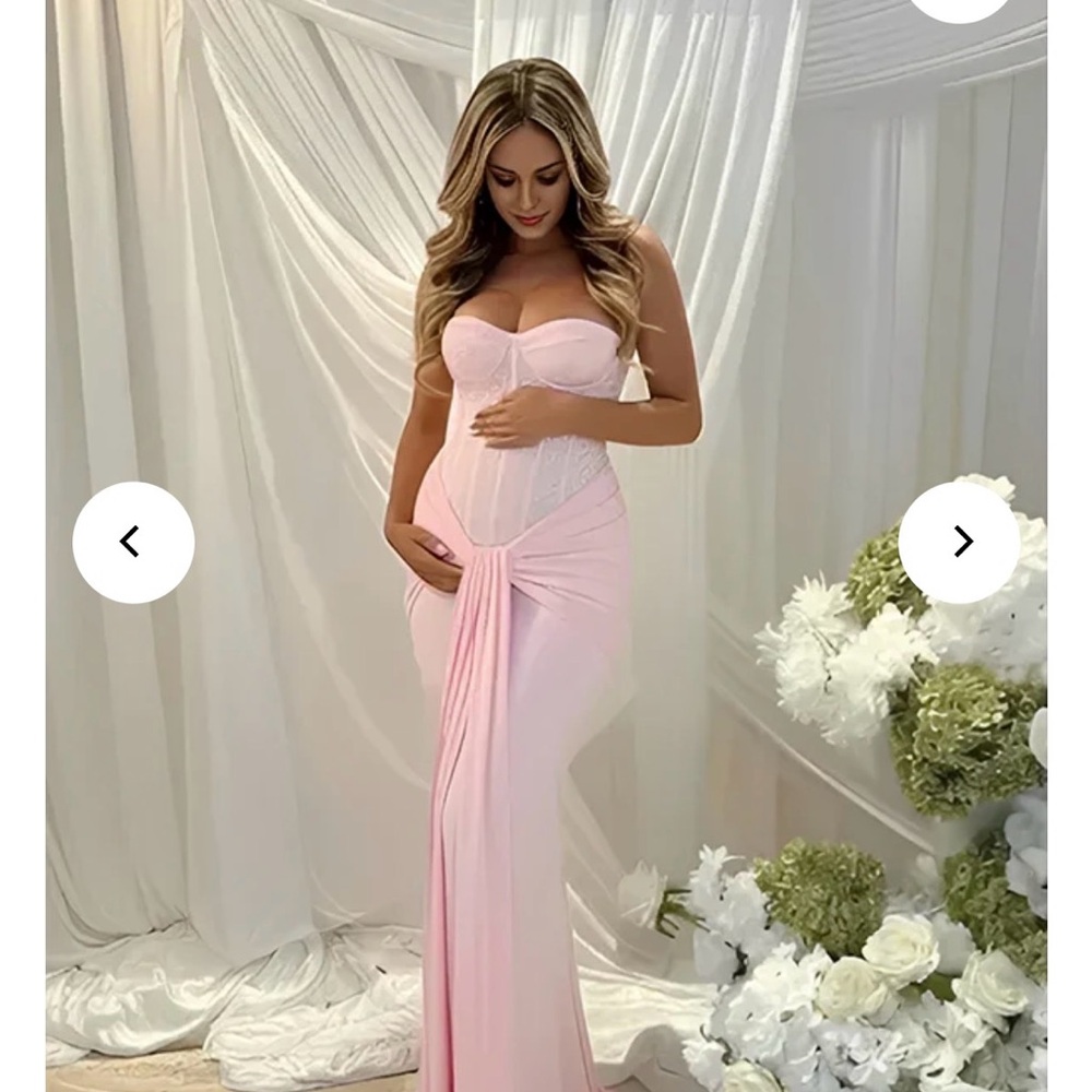 Strapless Pink Maternity Evening Gown